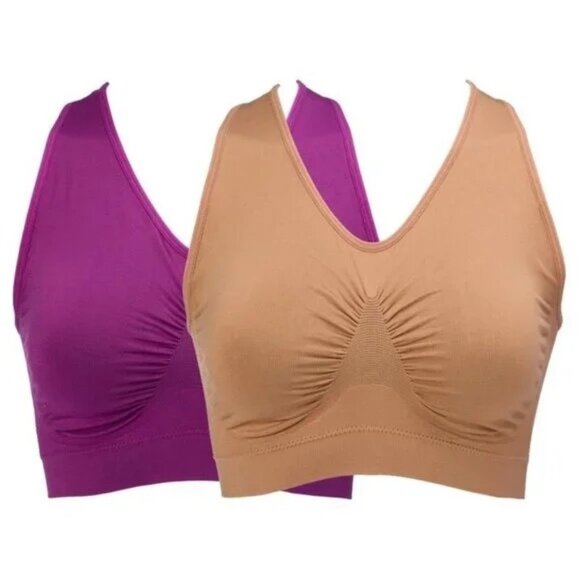 Rhonda Shear 2 Pk Seamless Racerback Ahh Bra Size XL Sienna Purple Leisure 544.1 - Picture 1 of 7